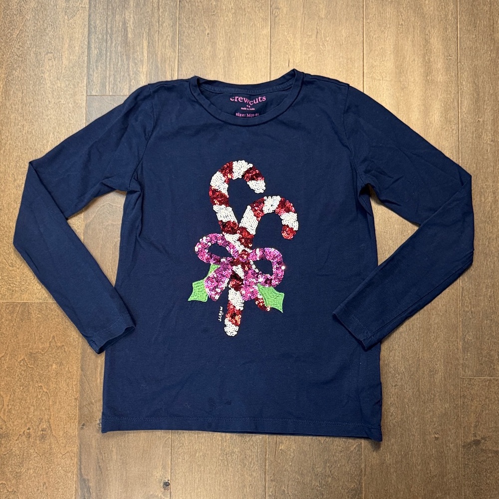 Crewcuts Navy Blue Long Sleeve with Candy Cane Design